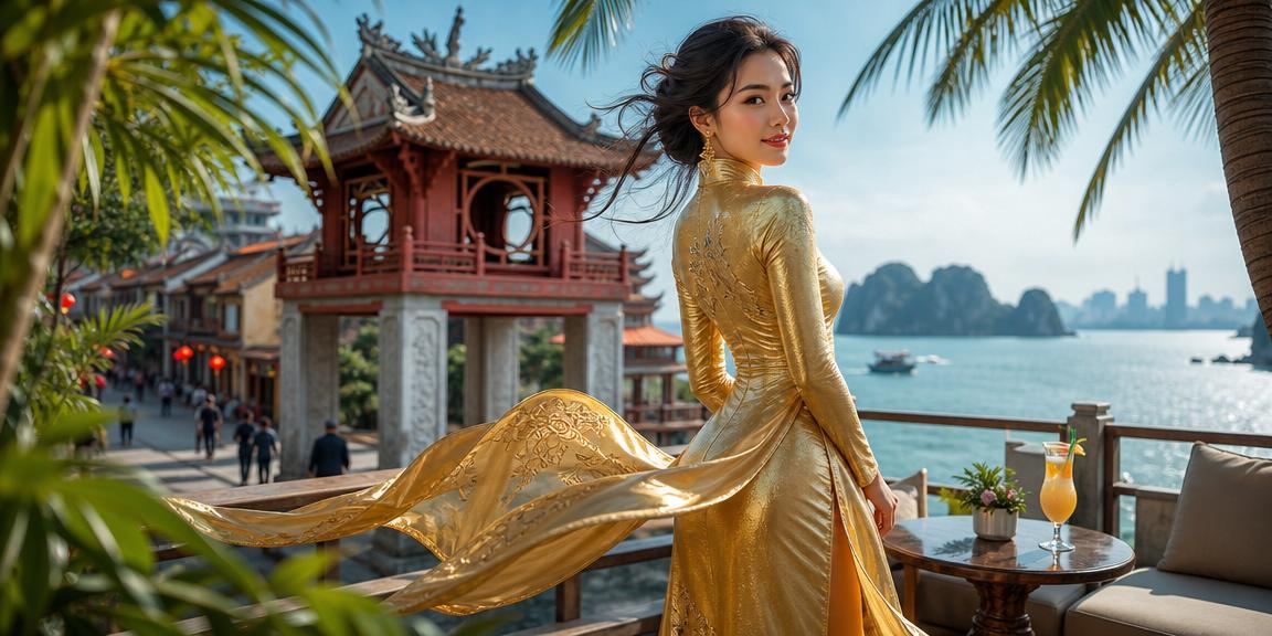 Người mẫu trình diễn áo dài tại sân thể thao Hà Nội